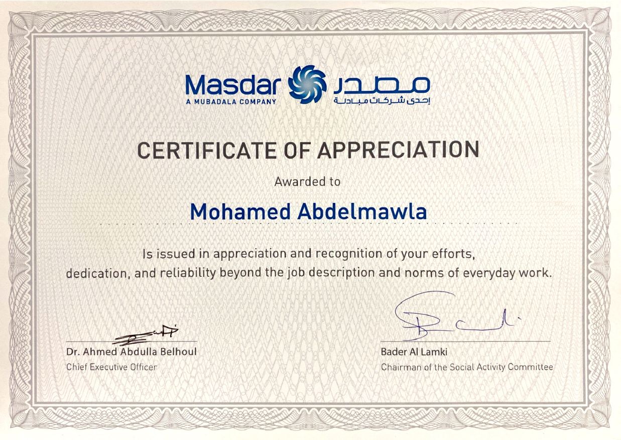Certificate of Appreciation